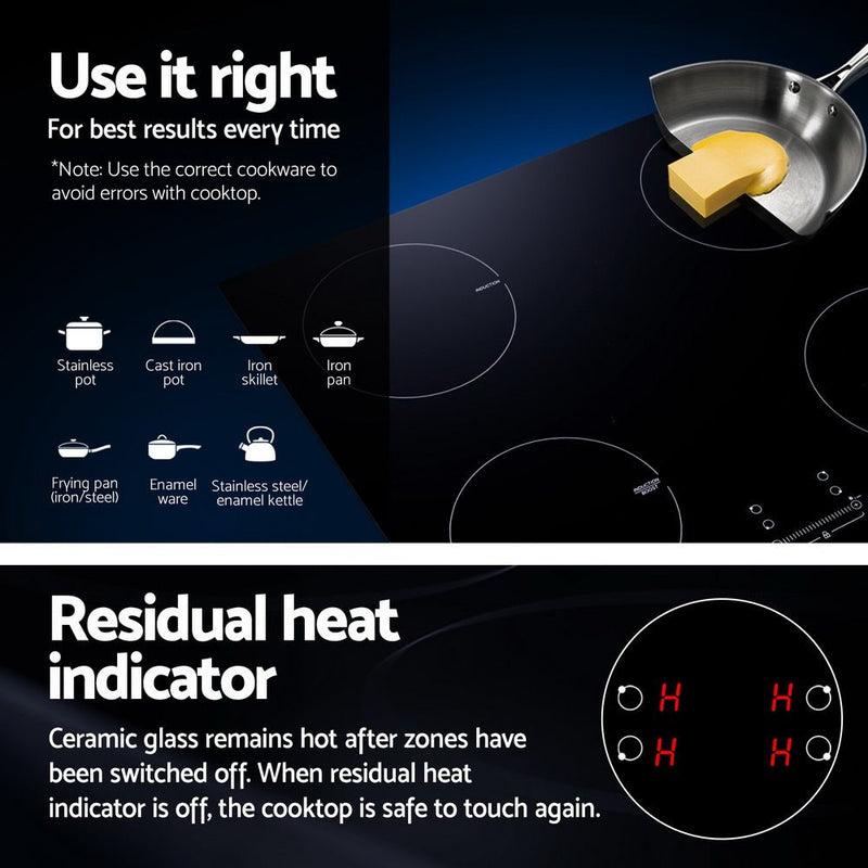 Danoz Kitchen 🧑‍🍳🥘 Devanti Electric Induction Cooktop 70cm Ceramic 4 Zones Stove Cook Top Hot Plate 7000W - Incl. Delivery - danozdirect