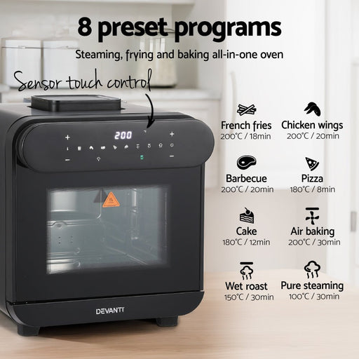 Danoz Kitchen - Devanti Steam Air Fryer Oven 15L W/ LCD Touch 1600W - danozdirect