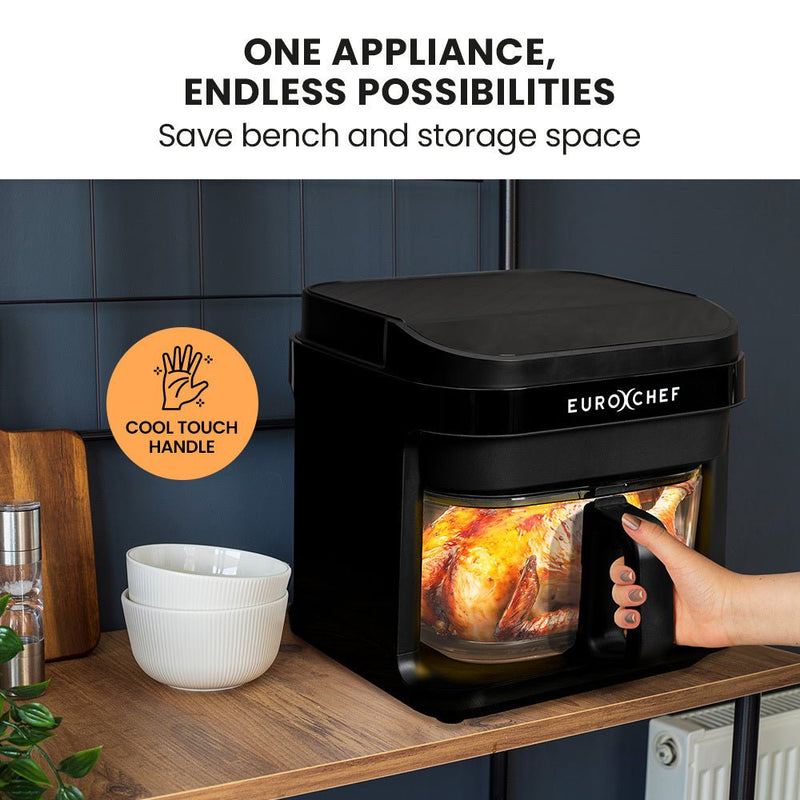 Danoz Kitchen - EUROCHEF 6.5L Air Fryer, Electric Digital Airfryer with Glass Container, Black - danozdirect