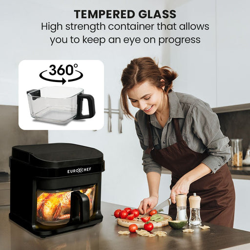 Danoz Kitchen - EUROCHEF 6.5L Air Fryer, Electric Digital Airfryer with Glass Container, Black - danozdirect