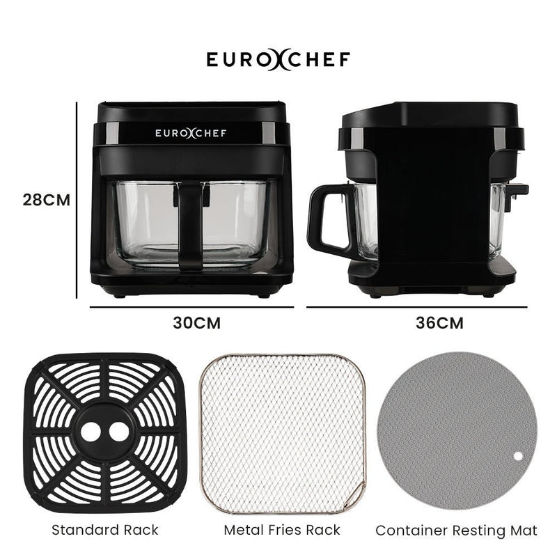 Danoz Kitchen - EUROCHEF 6.5L Air Fryer, Electric Digital Airfryer with Glass Container, Black - danozdirect