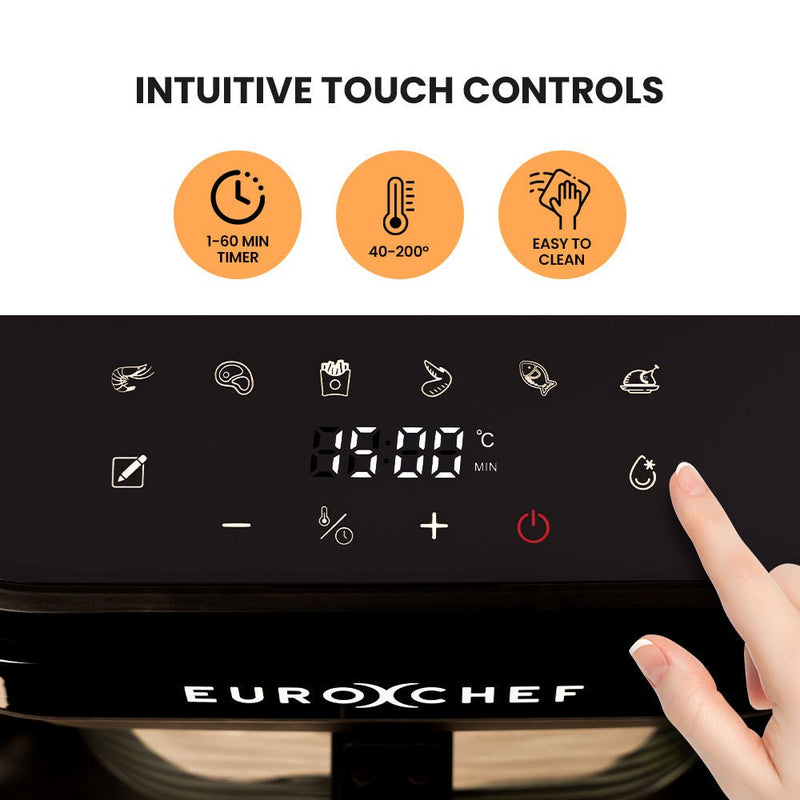Danoz Kitchen - EUROCHEF 6.5L Air Fryer, Electric Digital Airfryer with Glass Container, Black - danozdirect