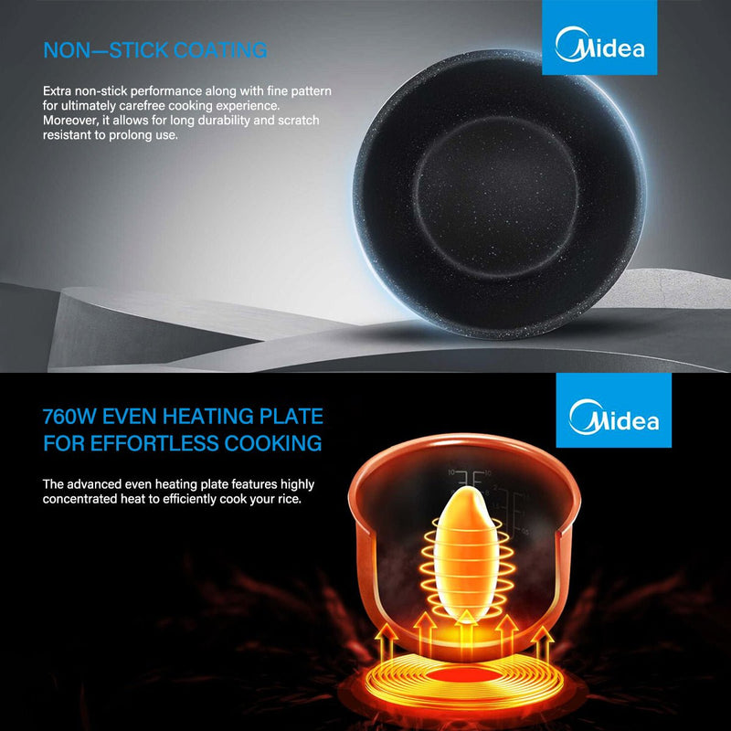 Danoz Kitchen - Midea 5L Rice Cooker Non - Stick Multi - functionality 24 - Hour Auto Keep Warm - danozdirect