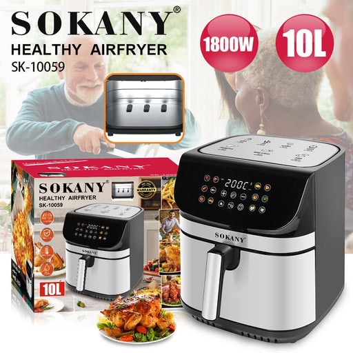 Danoz Kitchen - Sokany 10L Digital Air Fryer – 1800W High - Power Cooking - danozdirect