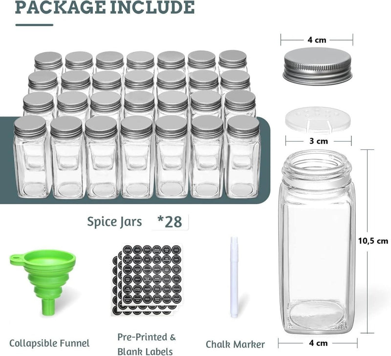 Danoz Kitchen - Spice Rack organiser with 28 Spice Jars, Spice Labels, Funnel and Marker for Kitchen Countertop - danozdirect