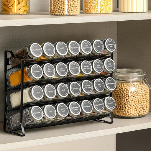 Danoz Kitchen - Spice Rack organiser with 28 Spice Jars, Spice Labels, Funnel and Marker for Kitchen Countertop - danozdirect