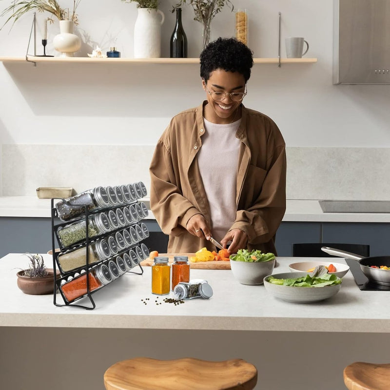 Danoz Kitchen - Spice Rack organiser with 28 Spice Jars, Spice Labels, Funnel and Marker for Kitchen Countertop - danozdirect