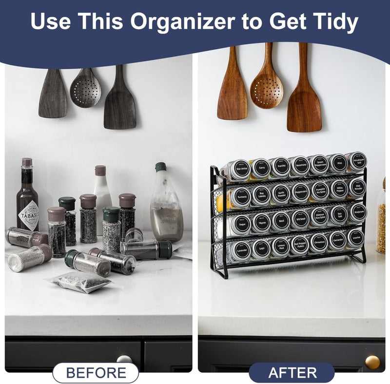 Danoz Kitchen - Spice Rack organiser with 28 Spice Jars, Spice Labels, Funnel and Marker for Kitchen Countertop - danozdirect