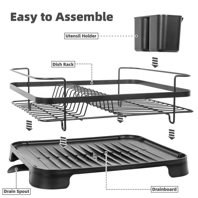 Danoz Kitchen - Steel Frame Dish Drying Rack Durable Steel Frame, Removable Utensil Holder, Compact Size for Small Kitchens & Apartments - danozdirect