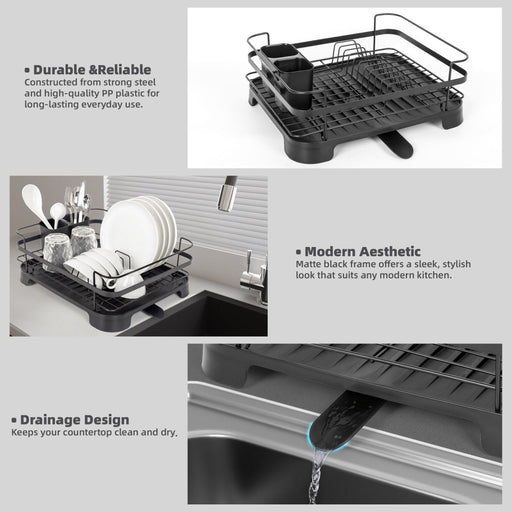 Danoz Kitchen - Steel Frame Dish Drying Rack Durable Steel Frame, Removable Utensil Holder, Compact Size for Small Kitchens & Apartments - danozdirect
