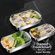 Danoz KitchenSmart - 3 - Piece Stainless Steel Baking Tray Set Multi - Purpose BBQ Platters Deep And Thickened Durable Non - Stick Easy to Clean for Party set of 3! - danozdirect