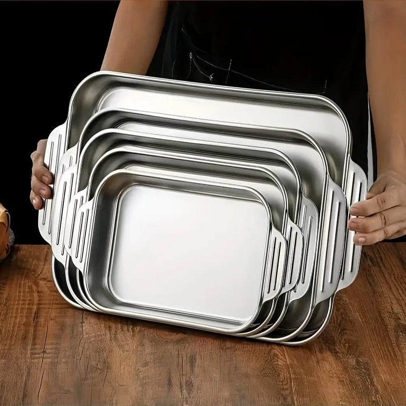 Danoz KitchenSmart - 3 - Piece Stainless Steel Baking Tray Set Multi - Purpose BBQ Platters Deep And Thickened Durable Non - Stick Easy to Clean for Party set of 3! - danozdirect