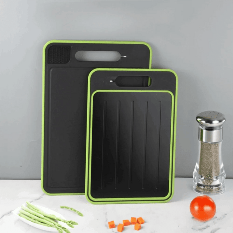 Danoz KitchenSmart 4 in 1 Defrosting, Knife Sharpner and Cutting Board Double Sided Rectangular Chopping Board with Grater Sharpener + Quick Defrosting Tray for Frozen food. - danozdirect