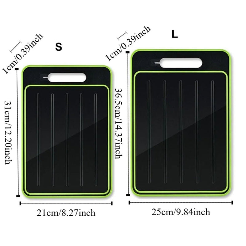 Danoz KitchenSmart 4 in 1 Defrosting, Knife Sharpner and Cutting Board Double Sided Rectangular Chopping Board with Grater Sharpener + Quick Defrosting Tray for Frozen food. - danozdirect