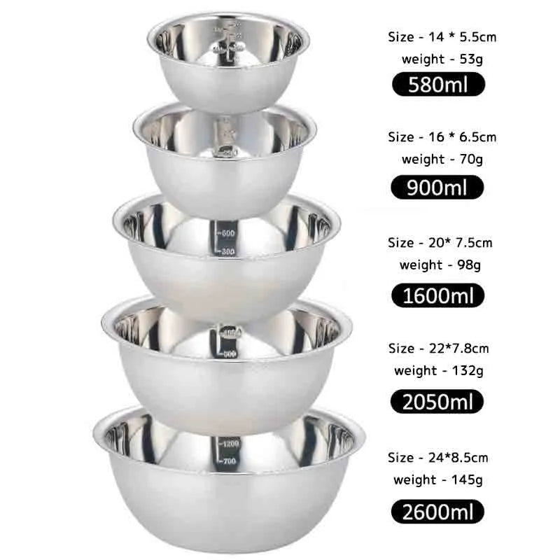 Danoz KitchenSmart - 5pcs Set Stainless Steel Mixing Bowls Non Slip Nesting Whisking Bowls Set Mixing Bowls For Salad Cooking Baking - danozdirect