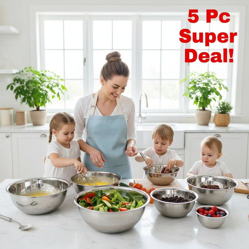 Danoz KitchenSmart - 5pcs Set Stainless Steel Mixing Bowls Non Slip Nesting Whisking Bowls Set Mixing Bowls For Salad Cooking Baking - danozdirect