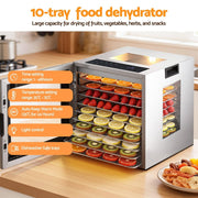 Danoz KitchenSmart Devanti 10 Trays Food Dehydrator Stainless Steel Visible Glass Door 850W - danozdirect