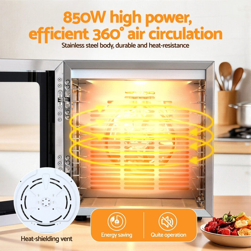 Danoz KitchenSmart Devanti 10 Trays Food Dehydrator Stainless Steel Visible Glass Door 850W - danozdirect