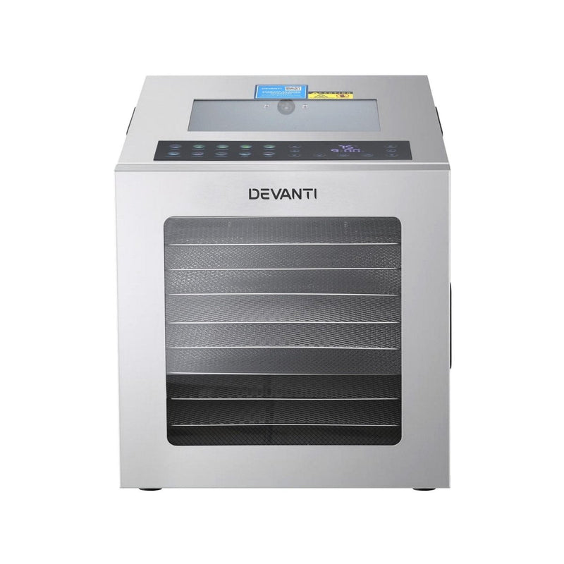 Danoz KitchenSmart Devanti 10 Trays Food Dehydrator Stainless Steel Visible Glass Door 850W - danozdirect