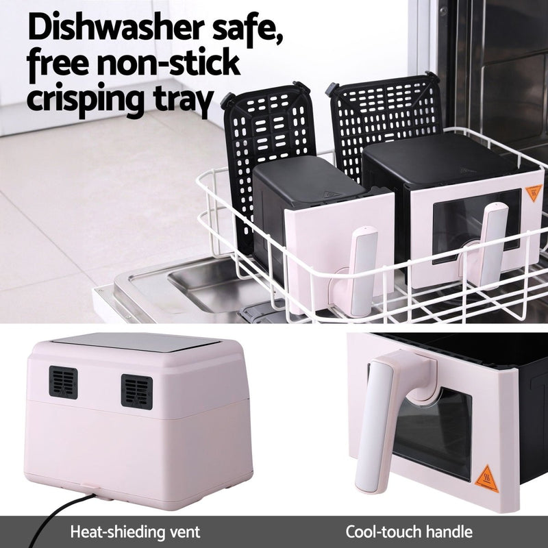 Danoz KitchenSmart - Devanti Air Fryer 9L Dual Zone Fryers 2600W Pink - Free Postage - danozdirect