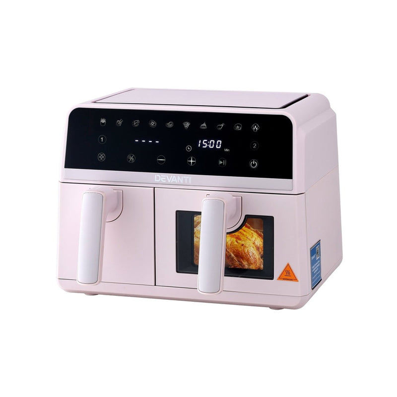 Danoz KitchenSmart - Devanti Air Fryer 9L Dual Zone Fryers 2600W Pink - Free Postage - danozdirect