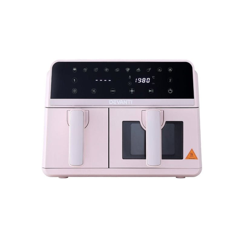 Danoz KitchenSmart - Devanti Air Fryer 9L Dual Zone Fryers 2600W Pink - Free Postage - danozdirect