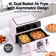 Danoz KitchenSmart - Devanti Air Fryer 9L Dual Zone Fryers 2600W Pink - Free Postage - danozdirect