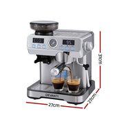 Danoz KitchenSmart Devanti Coffee Machine Espresso Latte Maker with Grinder Milk Frother Steam Wand - danozdirect
