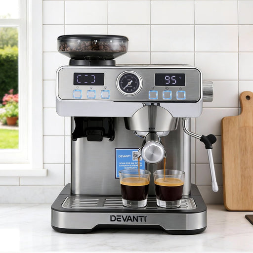 Danoz KitchenSmart Devanti Coffee Machine Espresso Latte Maker with Grinder Milk Frother Steam Wand - danozdirect