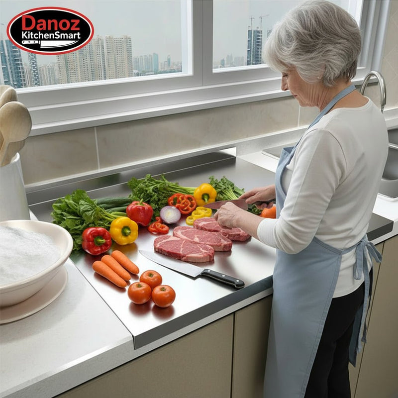 🔪 Danoz KitchenSmart | 304 Food Grade Stainless Steel Chopping Board | Non-Slip Edge | Large 40x50cm | Cutting Board for Vegetables, Pastries & More ✨