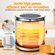 Danoz KitcheSmart Devanti 8 Trays Food Dehydrator, Biltong maker, Stainless Steel Auto - Rotate 10 Programs 700W - danozdirect