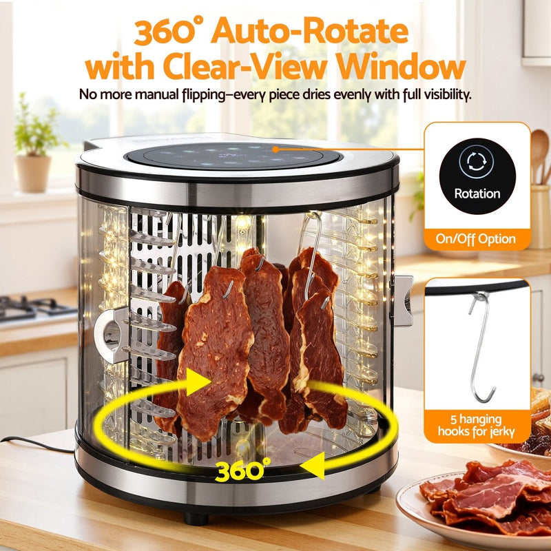 Danoz KitcheSmart Devanti 8 Trays Food Dehydrator, Biltong maker, Stainless Steel Auto - Rotate 10 Programs 700W - danozdirect