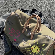 Danoz Large Capacity Canvas Travel Duffel Bag with Doodle Print - Weekend & Gym Tote(black) - danozdirect