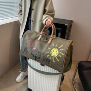 Danoz Large Capacity Canvas Travel Duffel Bag with Doodle Print - Weekend & Gym Tote(black) - danozdirect