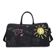 Danoz Large Capacity Canvas Travel Duffel Bag with Doodle Print - Weekend & Gym Tote(black) - danozdirect