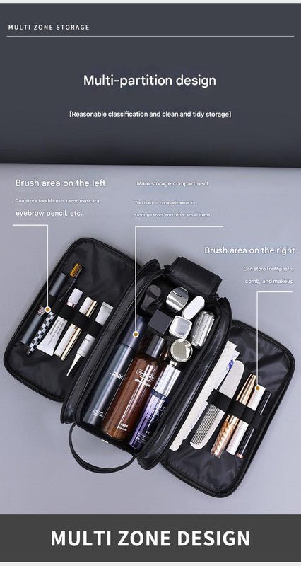 Danoz Large Capacity PU Leather Toiletry Bag - Multi - Compartment Dopp Kit & Cosmetic Organizer(black) - danozdirect