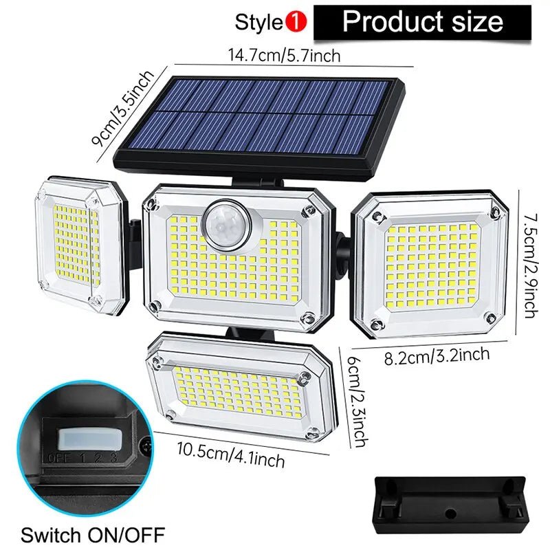 Danoz Led Lights🔆 20w Solar Light 122/333led IP65 Waterproof Outdoor Indoor Solar Garden Lamp With Adjustable Head - danozdirect