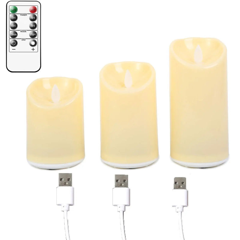 Danoz Lights - 1 or 3 Pieces USB Charge Remote Control LED Decorative Moving Wick Candles,10/12.5/15 cm Rechargeable Dancing Church Candles - Buy 1 Get 1 Free - danozdirect