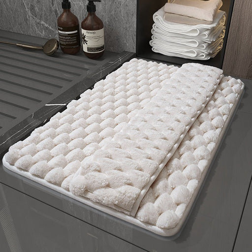 Danoz Luxury Plush Memory Foam Bath Mat with Foot Drying Panel - Super Absorbent & Non - Slip Bathroom Rug(Checkered beige) - danozdirect