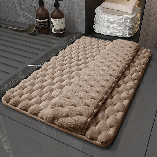 Danoz Luxury Plush Memory Foam Bath Mat with Foot Drying Panel - Super Absorbent & Non - Slip Bathroom Rug(Checkered brown) - danozdirect