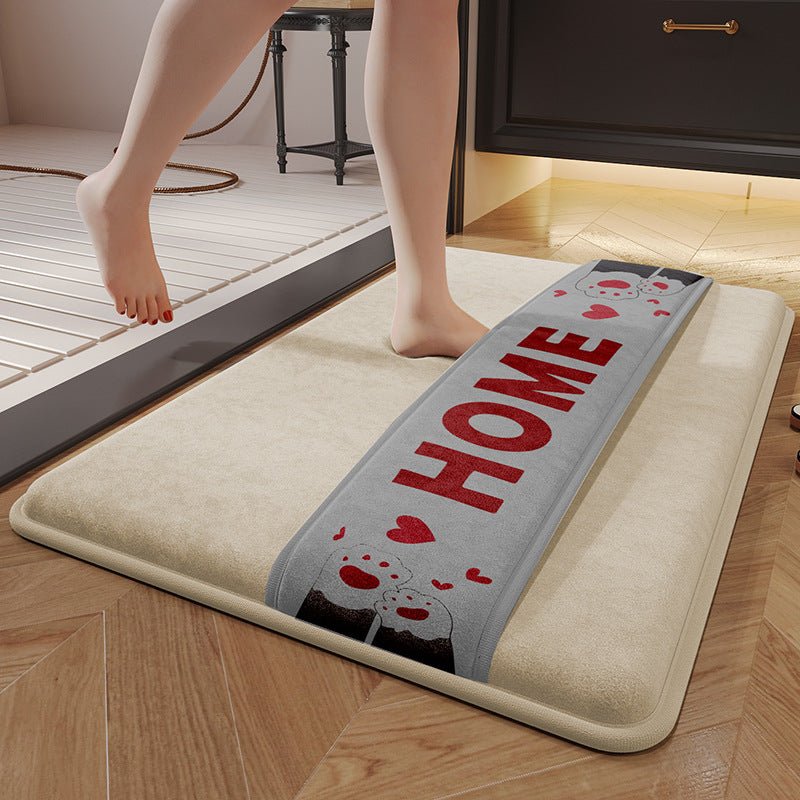 Danoz Luxury Plush Memory Foam Bath Mat with Foot Drying Panel - Super Absorbent & Non - Slip Bathroom Rug(Paw gray) - danozdirect