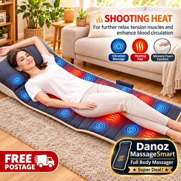 Danoz Massagers - Memory Foam Full Body Massage Mat with Heat Back with 10 Vibration Motors 6 Heating Pads Massage Chair for Neck Waist Legs - danozdirect