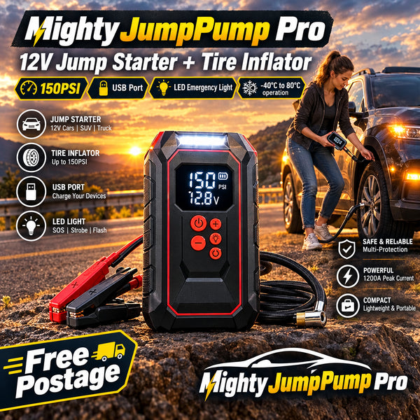 Danoz Mighty Jump/Pump Pro Advanced - 12V Durable 2 - in - 1 Car Jump Starter & Tire Air Compressor - 150PSI, - 40°C - 80°C Low - Temp Operation, USB Port for Phones, LED Emergency Lights - danozdirect
