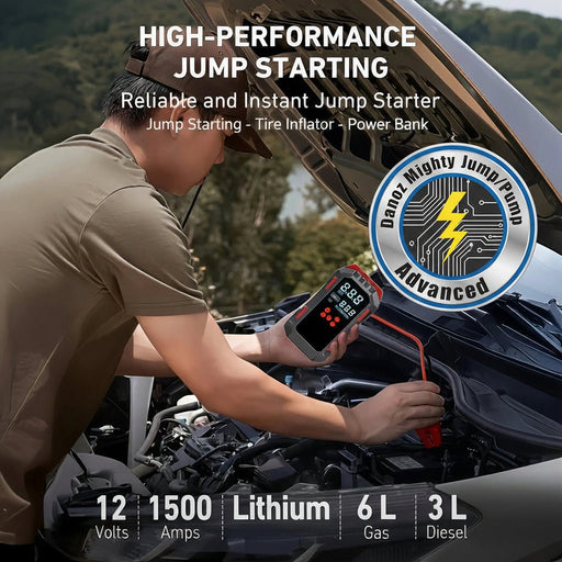 Danoz Mighty Jump/Pump Pro Advanced - 12V Durable 2 - in - 1 Car Jump Starter & Tire Air Compressor - 150PSI, - 40°C - 80°C Low - Temp Operation, USB Port for Phones, LED Emergency Lights - danozdirect