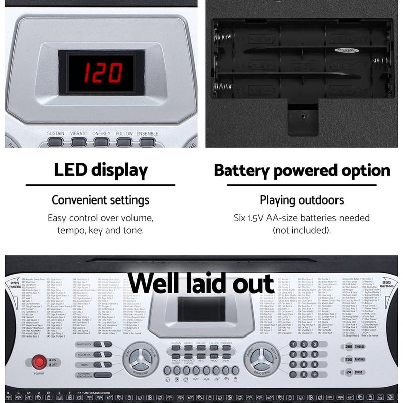 Danoz Music - Alpha 61 Keys Electronic Piano Keyboard Digital Electric w/ Stand Beginner Silver - Incl. Delivery - danozdirect