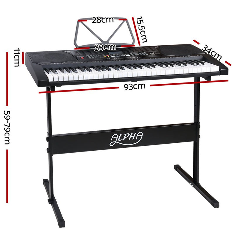 Danoz Music - Alpha 61 Keys Electronic Piano Keyboard Digital Electric w/ Stand Lighted Black - Incl. Delivery - danozdirect