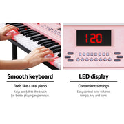 Danoz Music - Alpha 61 Keys Electronic Piano Keyboard Digital Electric w/ Stand Lighted Pink - Incl. Delivery - danozdirect