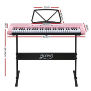Danoz Music - Alpha 61 Keys Electronic Piano Keyboard Digital Electric w/ Stand Lighted Pink - Incl. Delivery - danozdirect