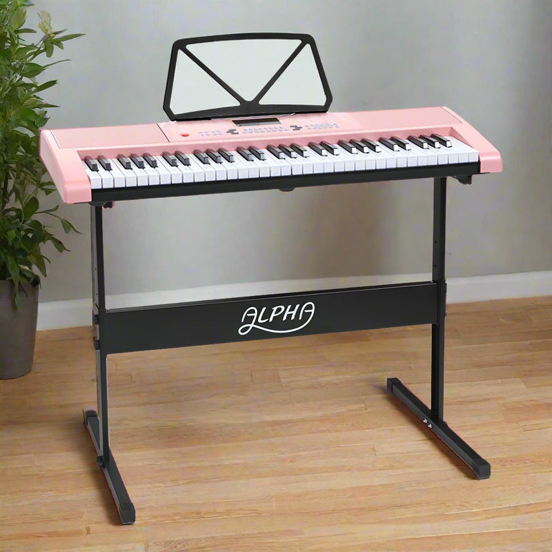 Danoz Music - Alpha 61 Keys Electronic Piano Keyboard Digital Electric w/ Stand Lighted Pink - Incl. Delivery - danozdirect