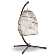 Danoz Outdoor EggPod Swing Chair Hanging Chair Wicker Rope Pod Stand Cushion Latte - danozdirect